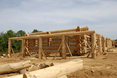 Log Home Construction Stock Photos