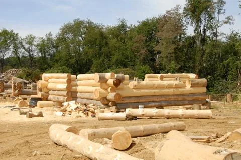 Log Home Construction Stock Photos