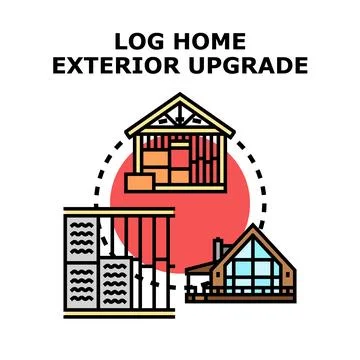 Log home exterior upgrade process vector illustration Stock Illustration