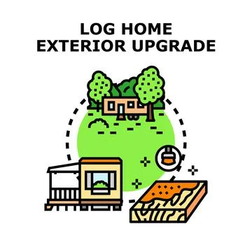 Log home exterior upgrade process concept creating new living space Stock Illustration