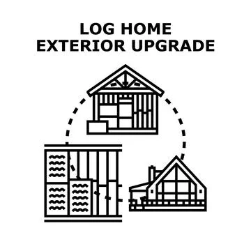 Log home exterior upgrade process vector illustration Stock Illustration