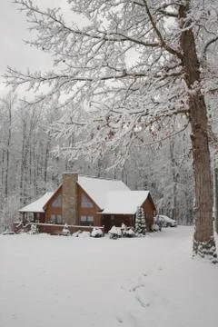 Log Home in Winter Stock Photos