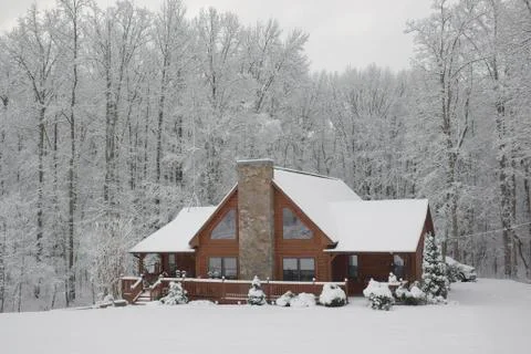 Log Home in Winter Stock Photos