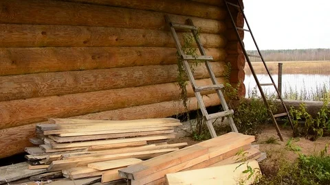 Log house, construction Stock Footage 118908331