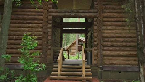 A log house in the forest, slow motion camera Stock Footage 328299168
