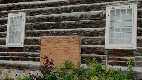 Log House wall with two windows. A7R376 Stock Footage 97275492