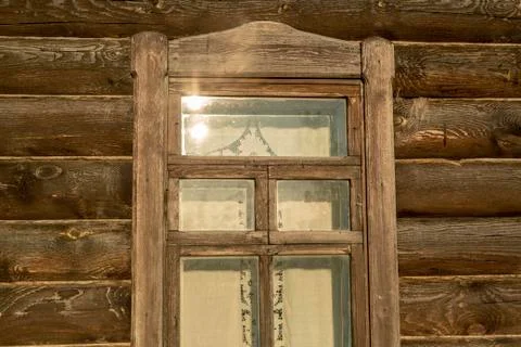 Log house with window 스톡 사진