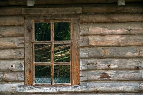 Log house window. Stock Photos