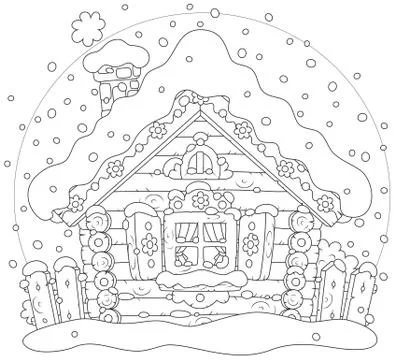 Log hut in snow Stock Illustration
