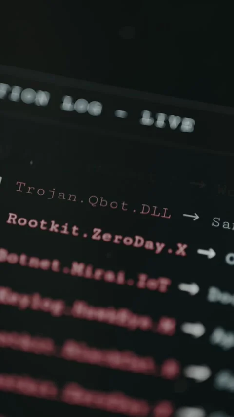 Log of identified malware threats, including various types of Trojans and Stock Footage 332048929