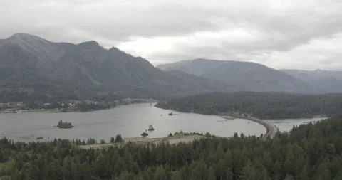 LOG Moody Landscape with River Drone Shot Stock Footage 306415237
