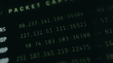 Log of network traffic, source and destination IP addresses along with port Stock Footage 332462968