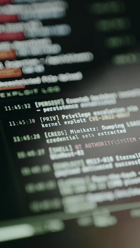 A log of potential cyber security activities. Ethical hacking concept Stock Footage 331131297