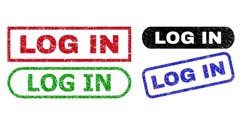 LOG IN Rectangle Stamp Seals Using Corroded Texture Stock Illustration