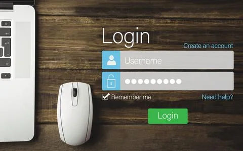 Log on screen with laptop and mouse 库存插图