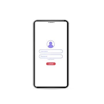 Log in screen. Mobile application interface, registration form with login and Stock Illustration