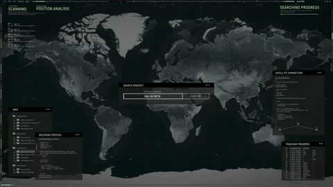 Log into a secret spy system. Target in Shanghai, China. Computer UI. World map. Video stock 148162518