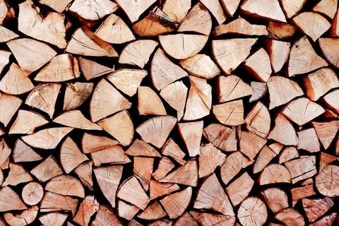 Log, stacked firewood texture. Stock Photos