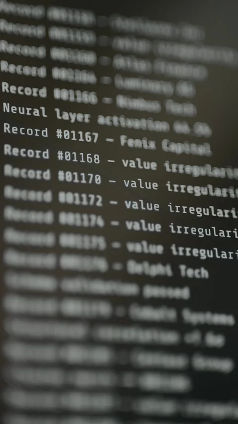 Log of system records processing results with record numbers and status messages Stock Footage 332472458
