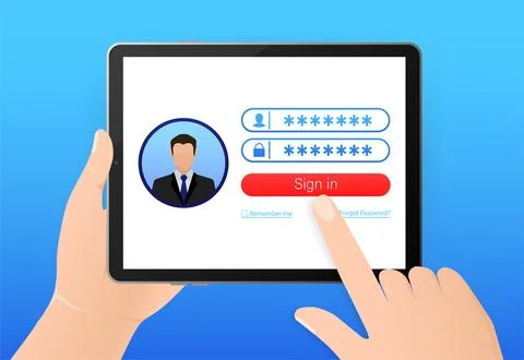 Log in tablet hands, great design for any purposes. Vector illustration flat イラスト素材