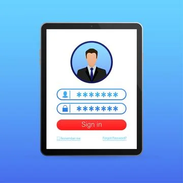 Log in tablet hands, great design for any purposes. Vector illustration flat Stock Illustration