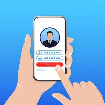 Log in tablet hands, great design for any purposes. Vector illustration flat Ilustración de archivo