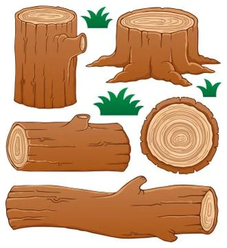 Log theme collection - illustration. Illustrazione stock