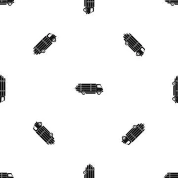 Log truck with the pile of logs pattern seamless black Stock Illustration