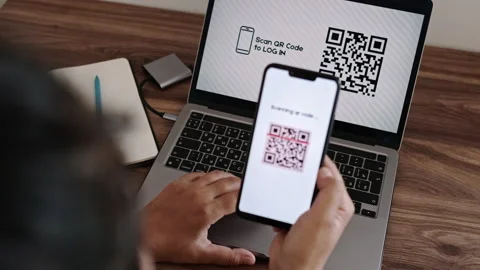 Log In Web Page Using Smartphone with QR Code Scanning Application. Verification Stock Footage 197434860