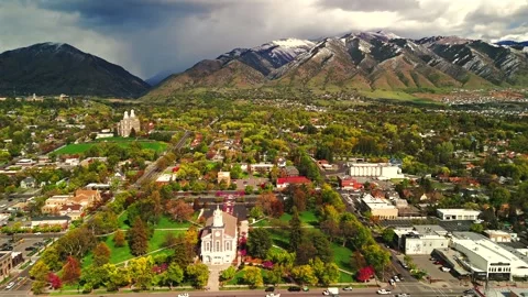 Logan Utah Aerial Orbit Over Historic Downtown District Stock Footage 339092329