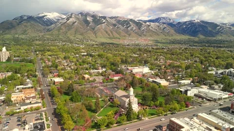 Logan Utah Aerial Orbit Over Historic Downtown Area Stock Footage 339092415