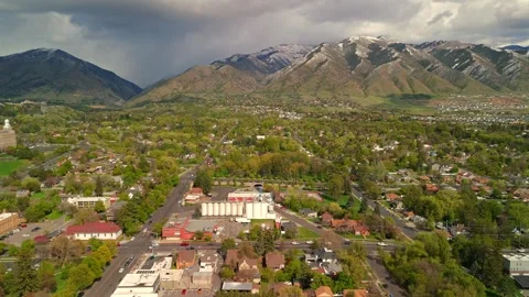 Logan Utah Aerial View Of Tree Lined Residential District Stock Footage 339091952