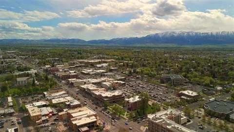 Logan Utah Forward Flying Aerial Over Historic Downtown Stock Footage 339092562