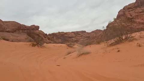 Logandale Nevada red rock sandy windy trail 4x4 POV 4K Stock Footage 300079640