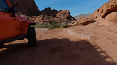 Logandale Red Rocks Off-Roading 4X4 Jeep Aerial 4K Video stock 105420106