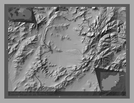 Logar, Afghanistan. Bilevel elevation map with lakes and rivers 스톡 일러스트