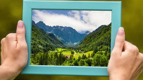 Logar valley in frame with moving clouds Stock Footage 134327768
