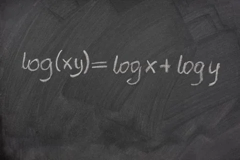 Logarithm formula on a school blackboard logarithm formula (reduction of m... Stock Photos