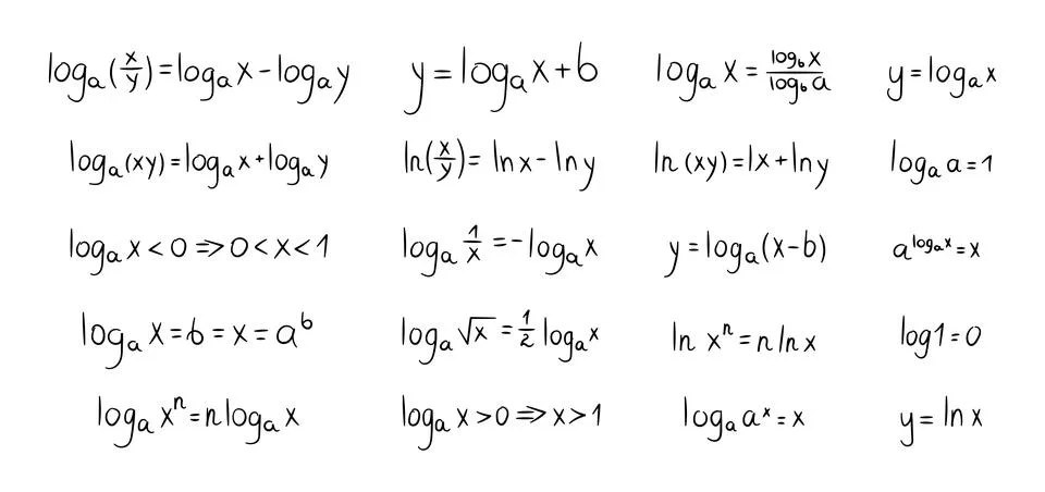 Logarithmic function formula set Stock Illustration