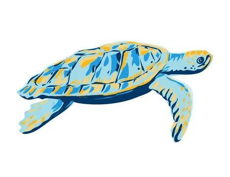 Loggerhead Sea Turtle Side View WPA Poster Art. Stock Illustration