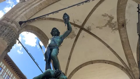 Loggia dei Lanzi, Perseus with the Head of Medusa, Florence, Italy Stock Footage 242146299