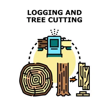 Logging and tree cutting process with wood production Stock Illustration