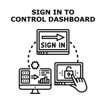 Logging in to control dashboard access data system Stock Illustration