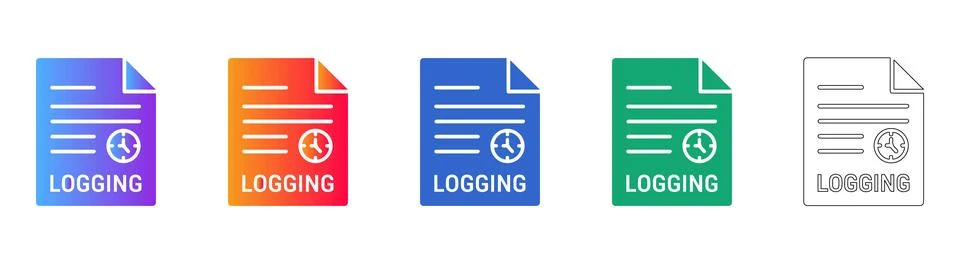 Logging Document Icon Set in Gradient and Outline Styles 库存插图