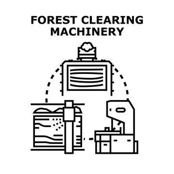 Logging equipment processing wood in a forestry industry setup Stock Illustration
