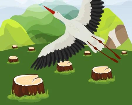Logging forest with felled trees vector illustration hand drawn. Stumps Stock Illustration