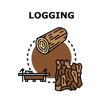 Logging industry processing wood timber material concept Stock Illustration