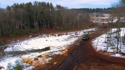 Logging Machine in Forest Drone (4k) Video stock 168330705