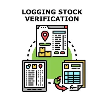 Logging stock verification and digital inventory management process Illustrazione stock