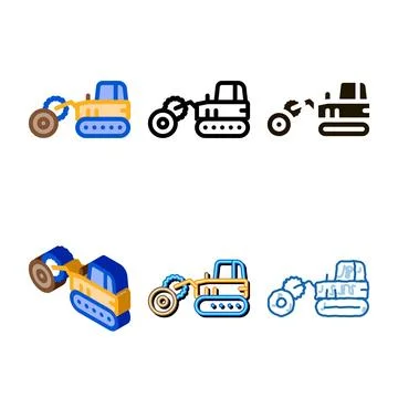 Logging tractor icon vector simplified outline Stock Illustration